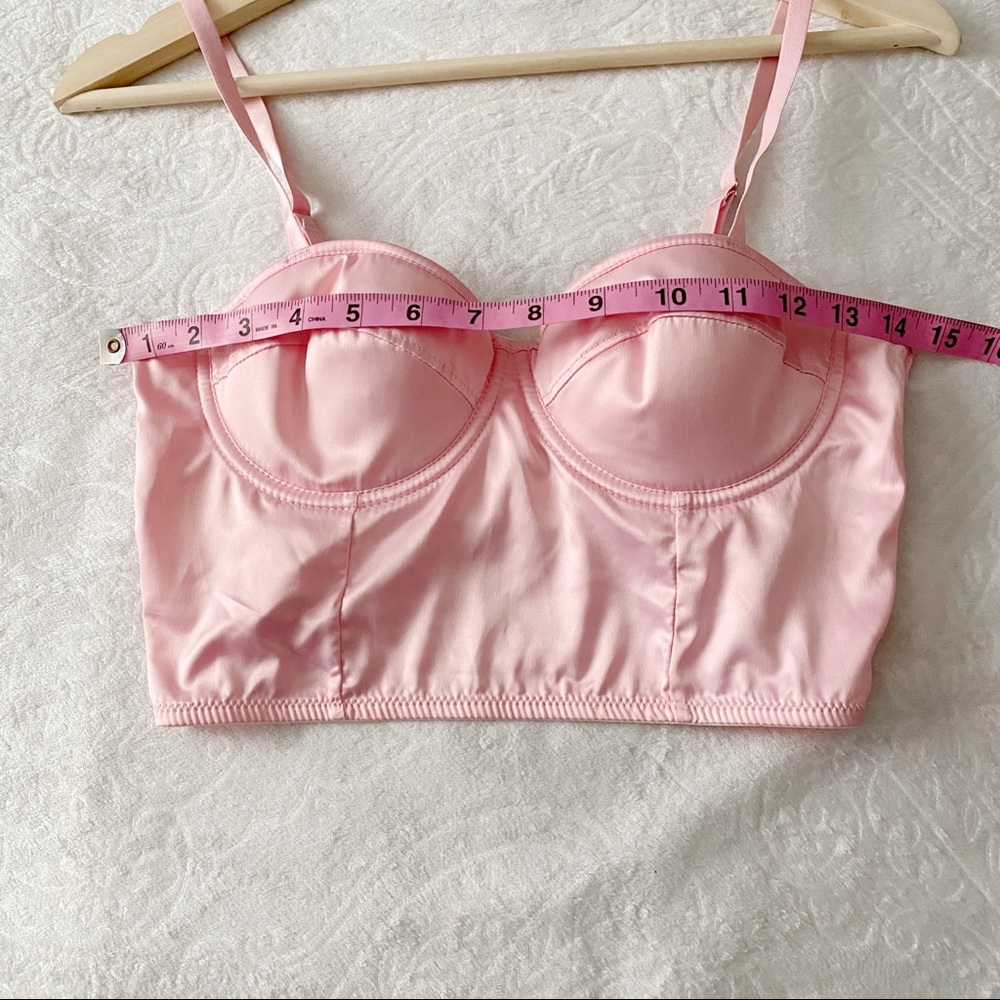 Pink Satin Cropped Bustier Top - Picture 3 of 9